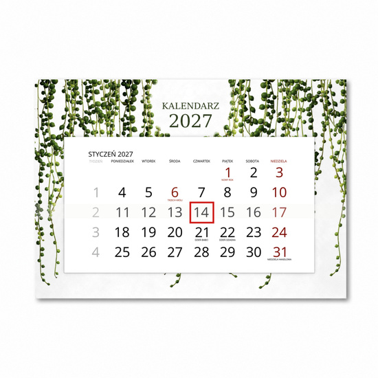 Kalendarz Ścienny 2027 Botaniczny A4 — widok na białym tle