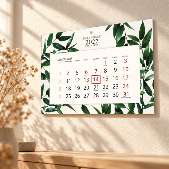Kalendarz Ścienny 2027 Green Lush A4 — w ciepłym świetle