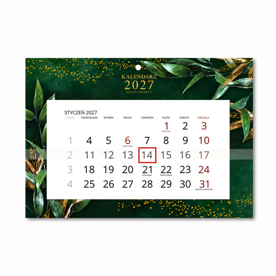 Kalendarz Ścienny 2027 Green Sparkle A4 — widok na białym tle